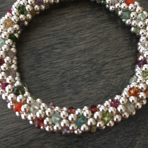 Sterling Silver, Amethyst, Citrine, Carnelian & Kyanite Beaded Bracelet - Picture 4 of 6